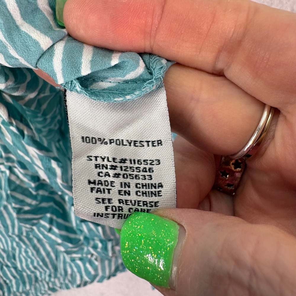 Liv By Habitat Teal Striped Crinkle Asymmetrical‎ Dress Women S Lagenlook Artsy - Picture 6 of 6